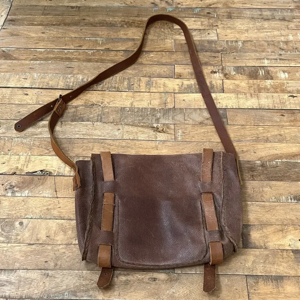 Vintage Style Leather Messenger Bag Handcrafted Adjustable Leather Strap Accent